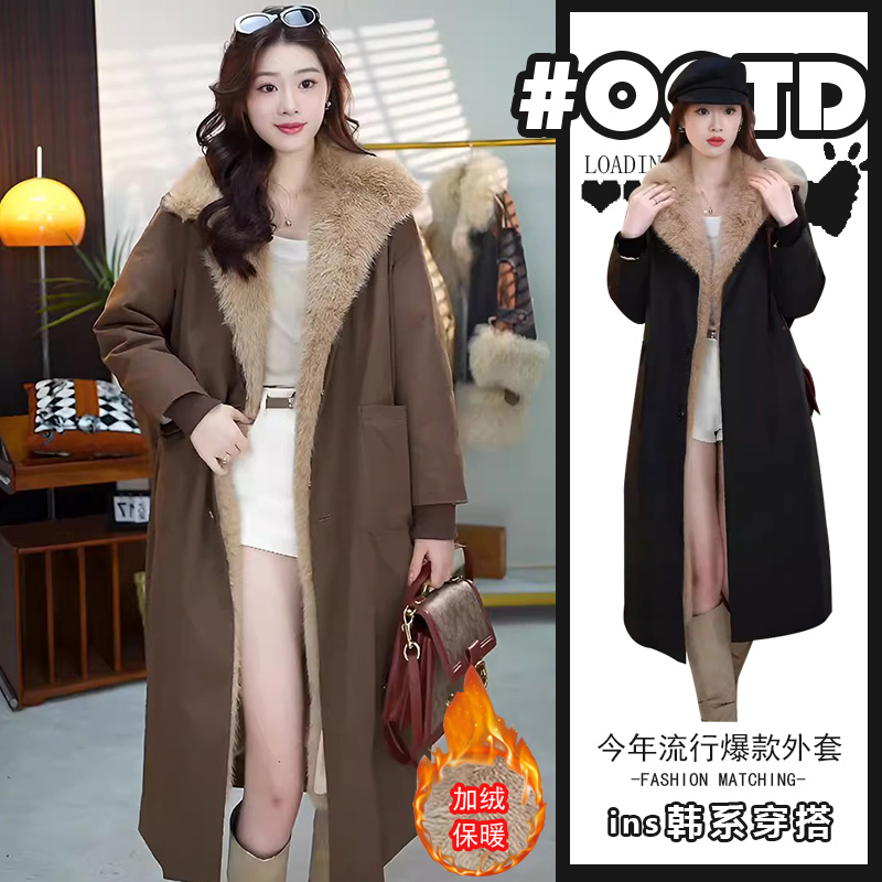 高级感独特加绒加厚中长款派克服外套女2025春秋新款时髦大衣外套