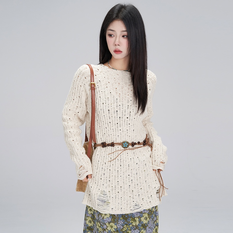 春装韩版茶系穿搭针织外搭罩衫女辣妹慵懒风夏季镂空防晒长袖上衣