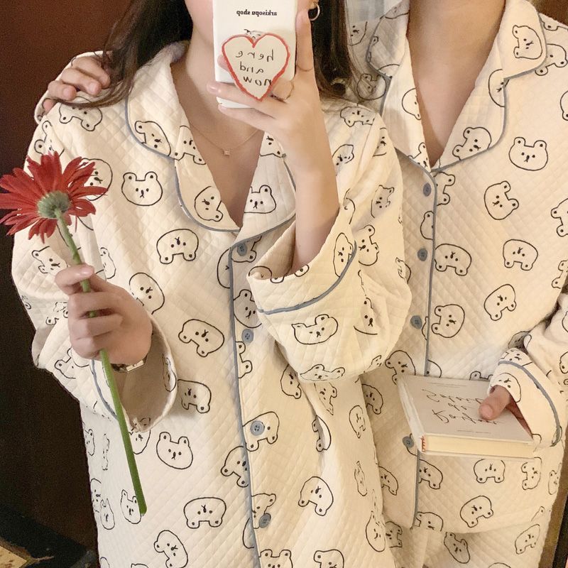 情侣睡衣秋冬季新款加厚空气棉夹层可爱卡通男士大码可外穿家居服
