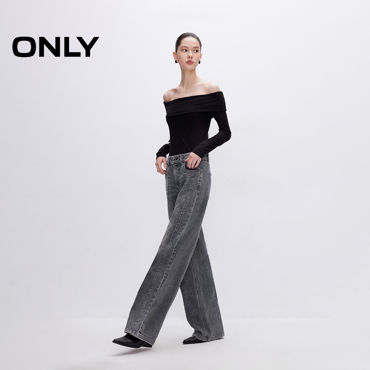 ONLY秋季复古水洗宽松直筒裤长裤牛仔裤女通勤休闲裤子|125132030