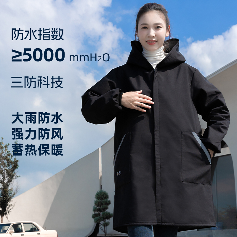 加绒保暖防风长袖连帽罩衣男女同款防污耐脏围裙时尚简约定制logo