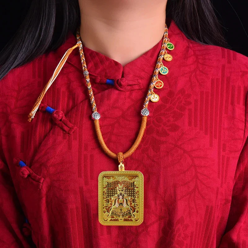 【老师推荐】五台山五路财神五爷精雕双面彩绘文殊国风项链吊坠挂坠