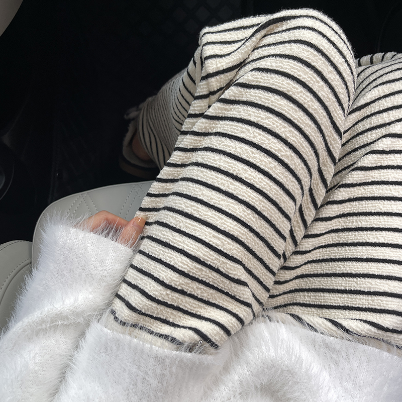 2025款休闲慵懒糯米裤毛巾条纹阔腿裤女宽松ins云朵裤加厚溜达裤