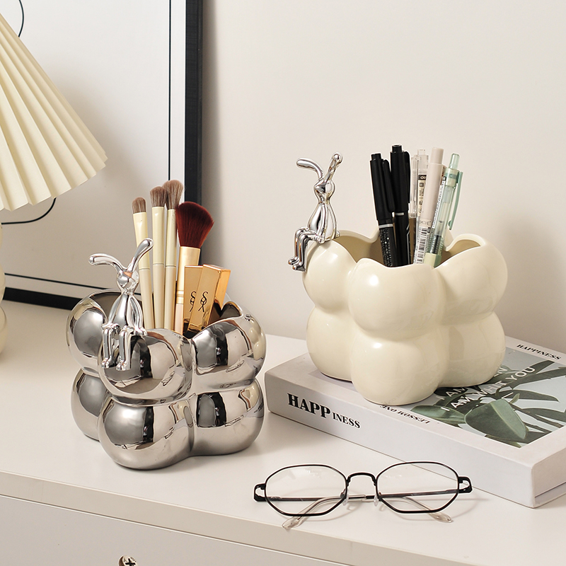 创意棉花糖陶瓷化妆刷收纳小兔子摆件可爱高颜值多用入户玄关客厅