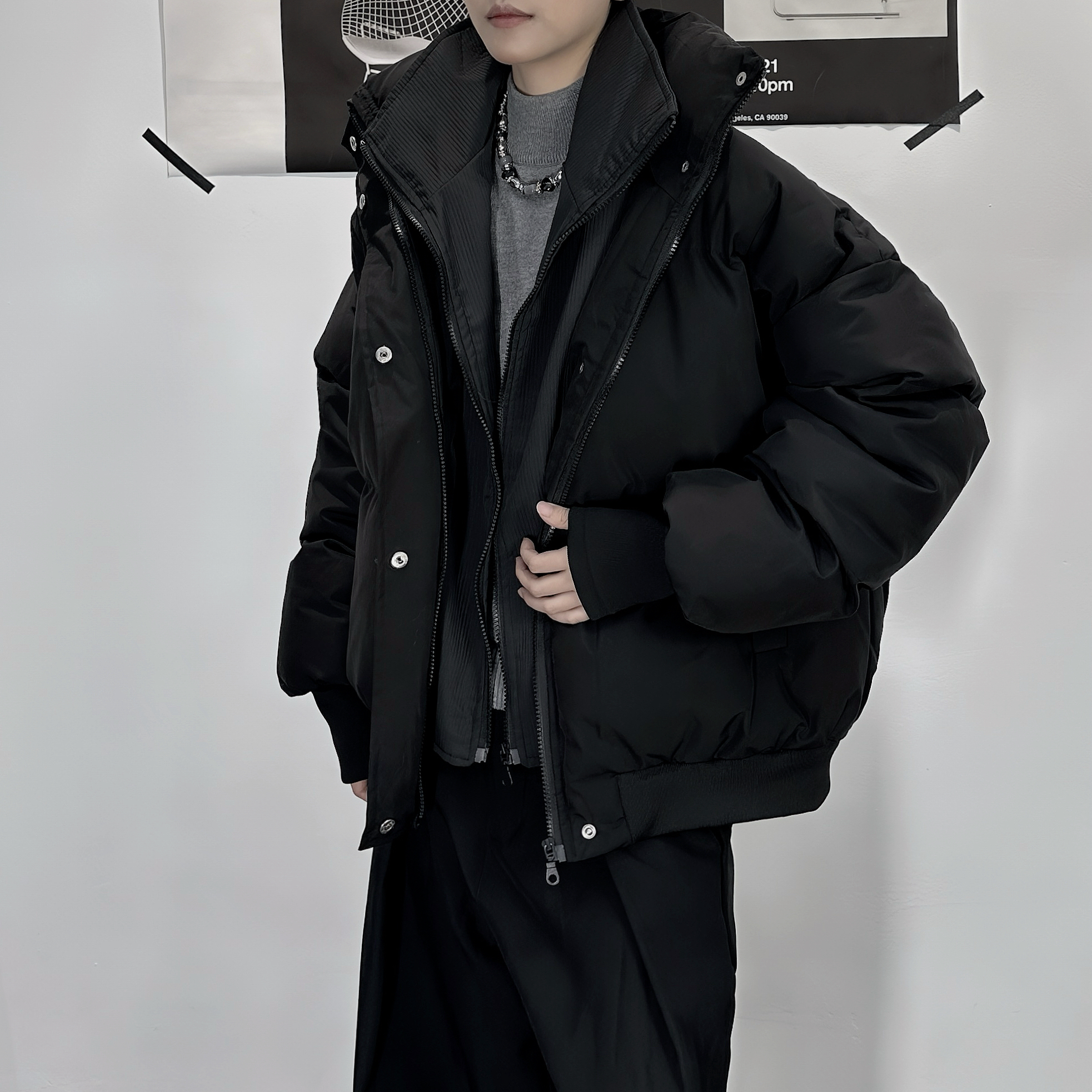 冬装韩版假两件棉服男女痞帅纯色系加厚立领棉衣休闲面包服外套潮