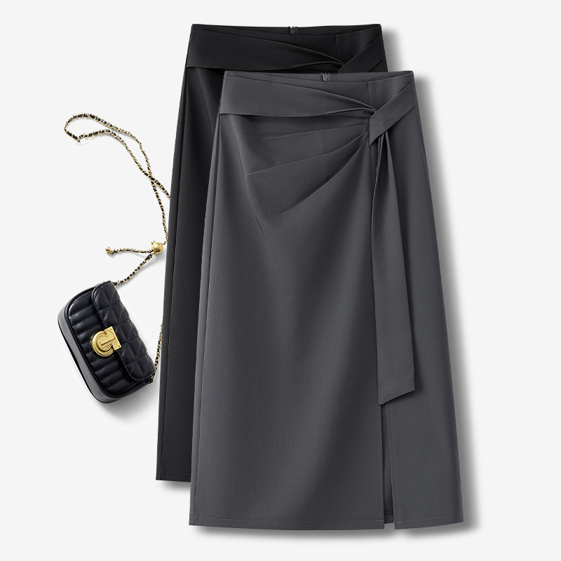 开叉西装半身裙女秋冬新款高腰小个子a字中长款直筒包臀一步裙