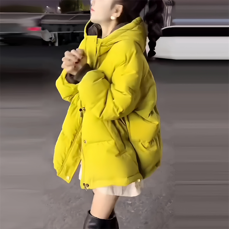 韩系纯色小众百搭保暖棉服女2025冬季新款连帽显瘦通勤休闲外套潮