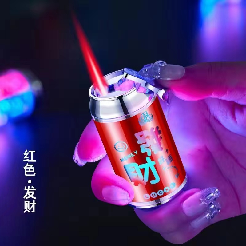 新款创意易拉罐造型打火机个性创意炫酷彩灯防风小巧炫彩送男友礼