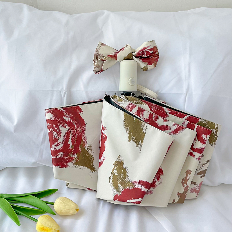 全自动雨伞复古红玫瑰女生晴雨两用防晒防紫外线折叠太阳伞黑胶