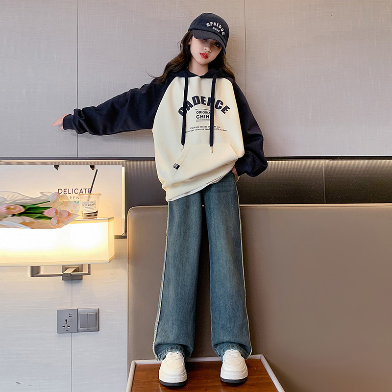 女童卫衣2025新款儿童炸街套装连帽女大童12-15岁洋气时髦衣服潮