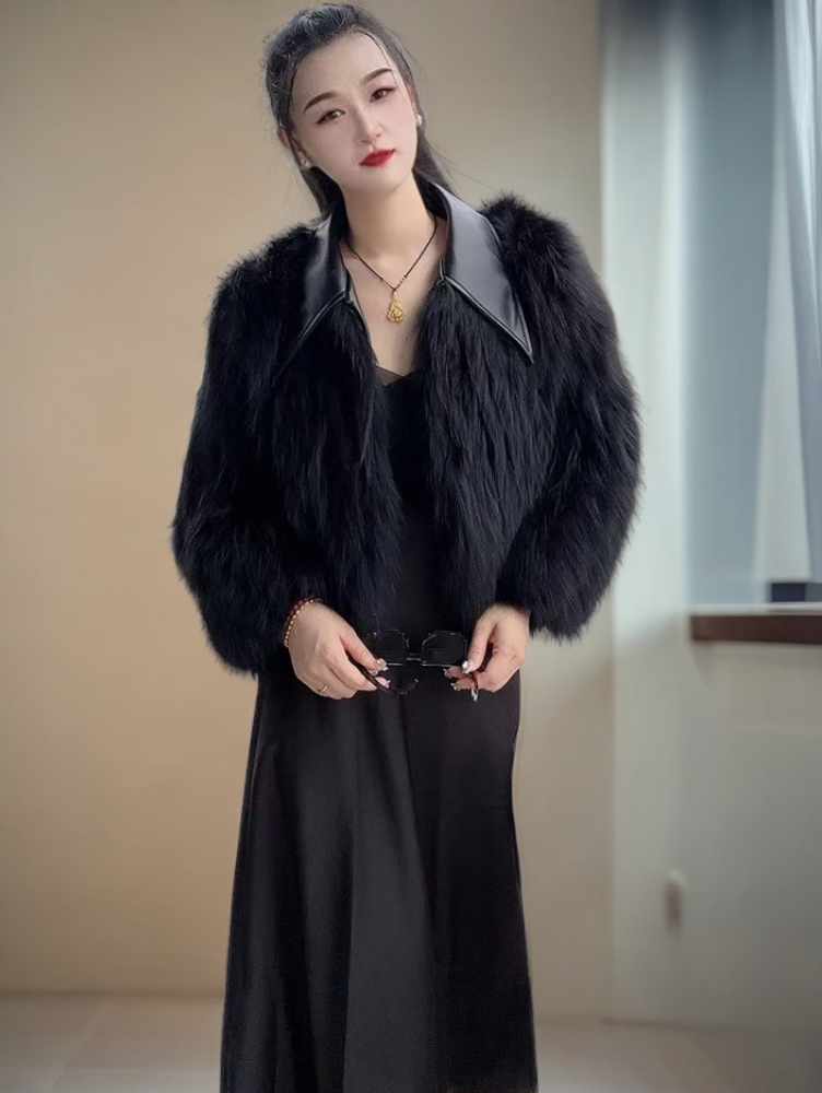 【QI`MEI】貉子毛轻奢气质车条秋冬季百搭保暖50外套皮草外套女