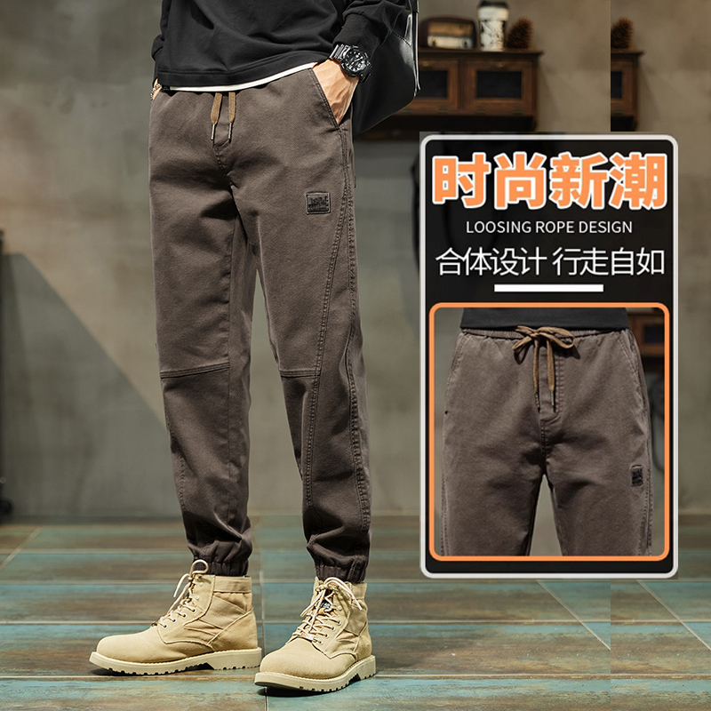 真维斯Jeanswest/品牌休闲裤男秋冬款加绒运动拼接宽松潮流束脚裤