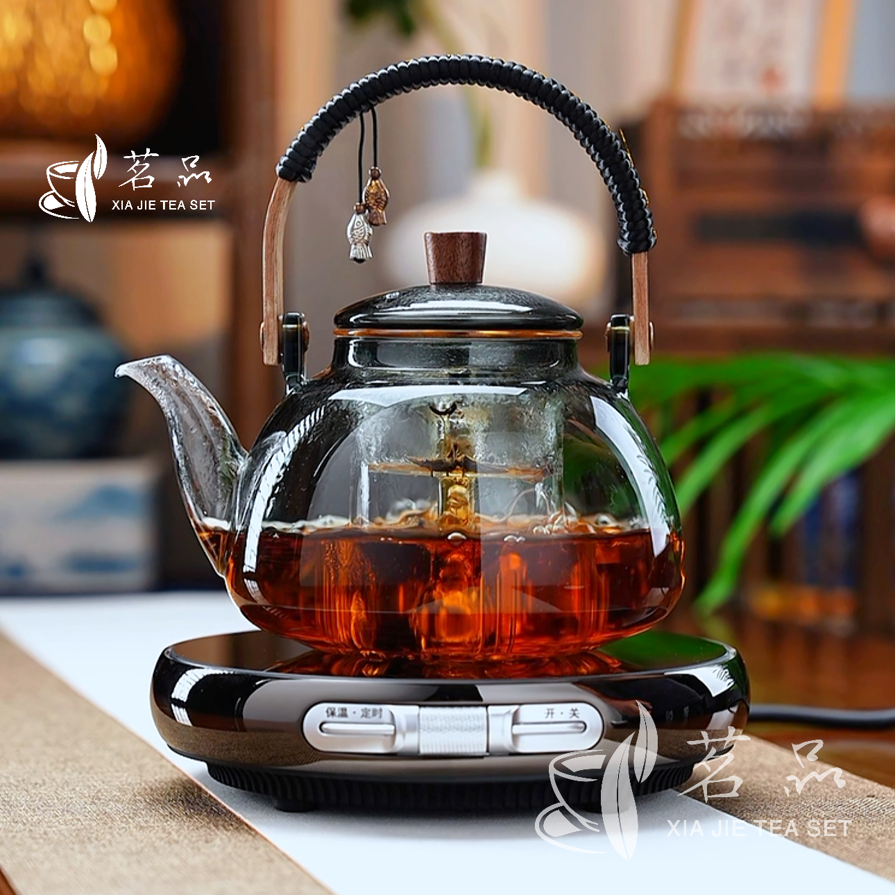 双鱼吊坠手工编织提梁壶高硼硅家用蒸煮蒸汽小型加厚耐热蒸茶