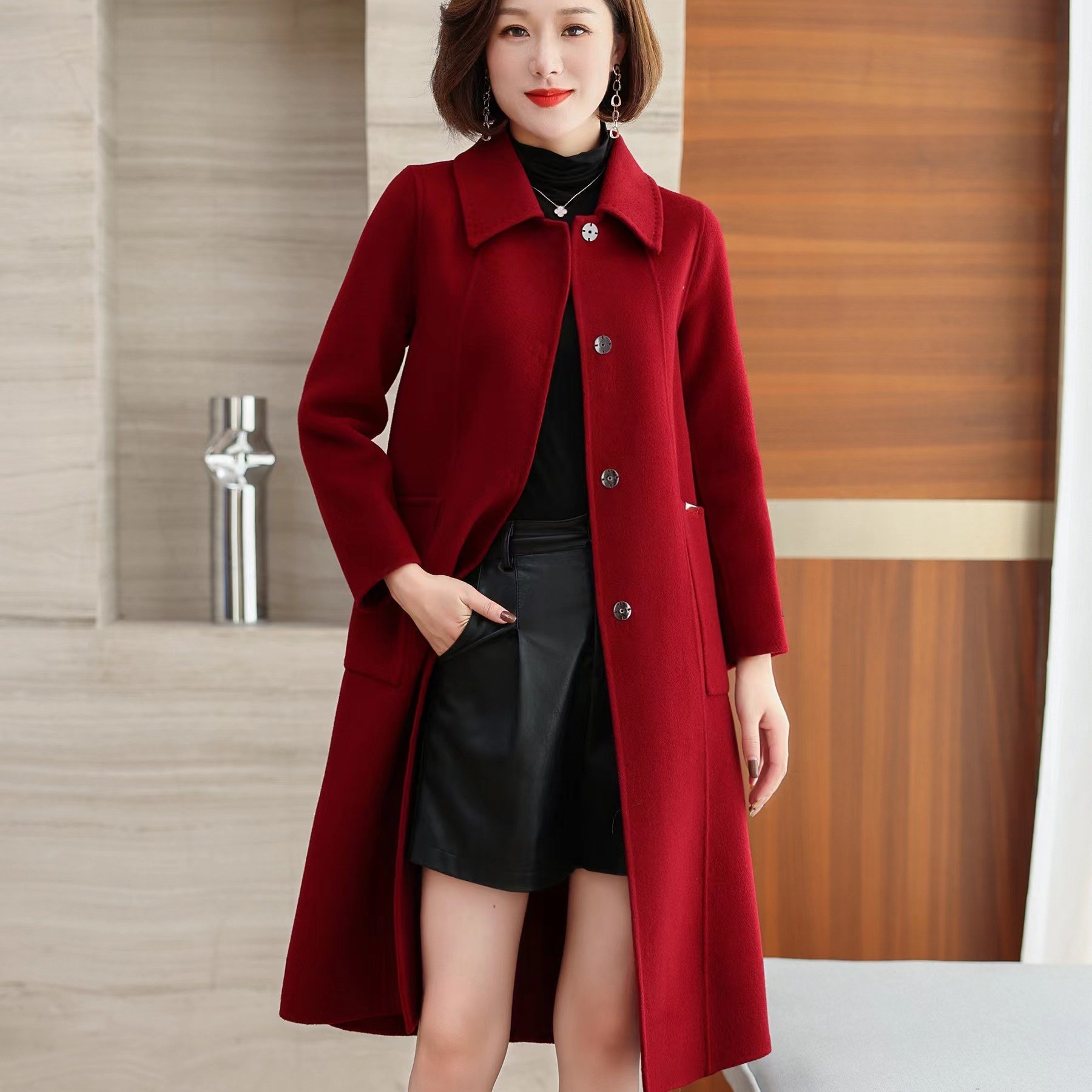 ziyang/孜洋秋冬新款百分百双面绵羊毛大衣高端显瘦气质百搭915