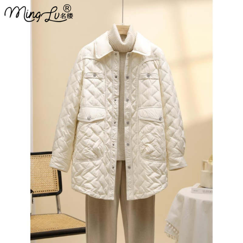 小香风羽绒服女中长款2025新款韩版宽松轻薄洋气春秋冬季薄款外套