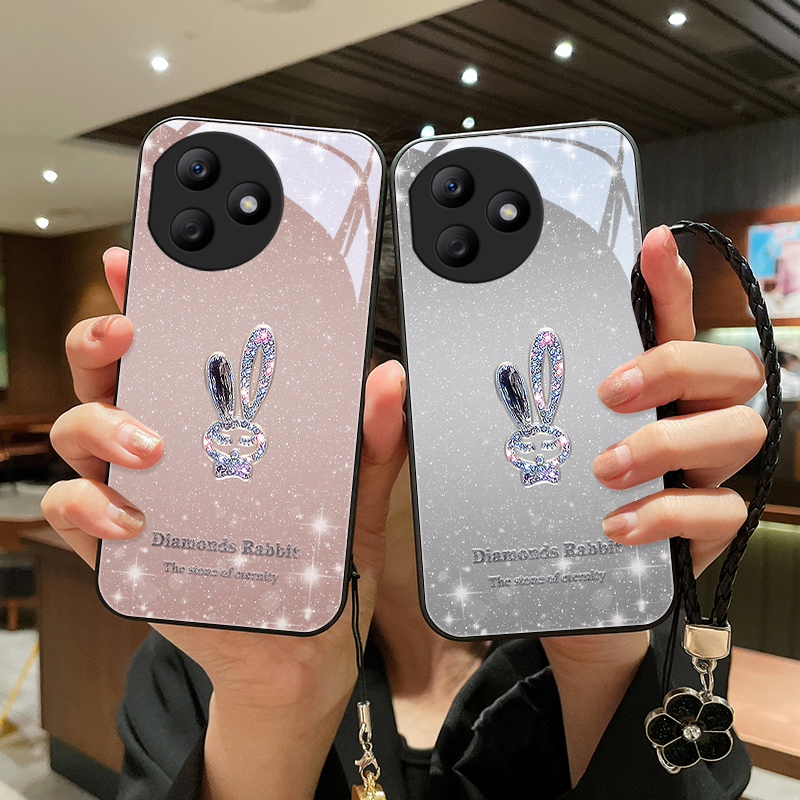 星闪小兔适用荣耀X50i+手机壳高级华为X50iplus玻璃女款挂绳软边