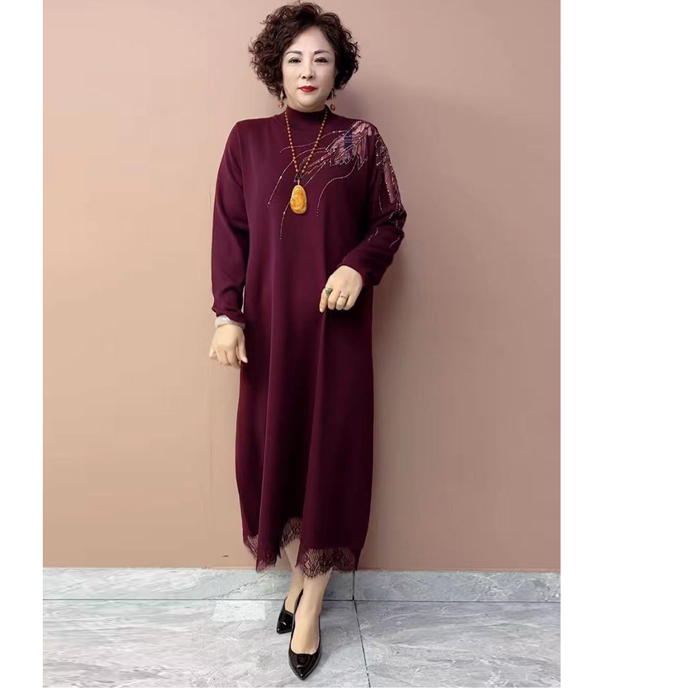 半高领针织连衣裙女2024秋冬内搭气质修身显瘦镂空中长款毛衣裙子