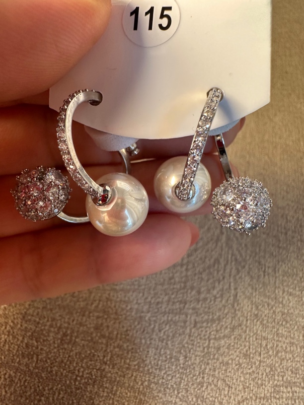 铜合金耳饰 铜合金球镶嵌锆石一款两戴精致时尚潮流设计风格耳扣