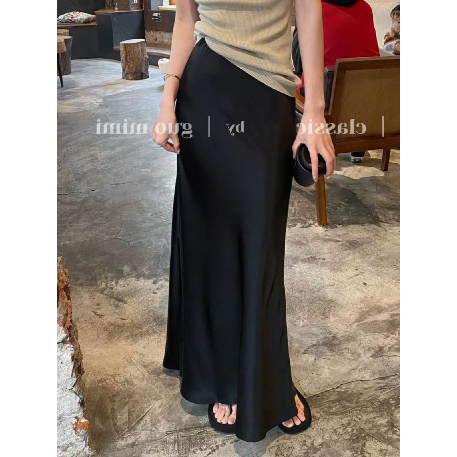 【法式气质风】穿搭高腰垂坠感缎面半身裙女夏季包臀中长款醋酸长裙