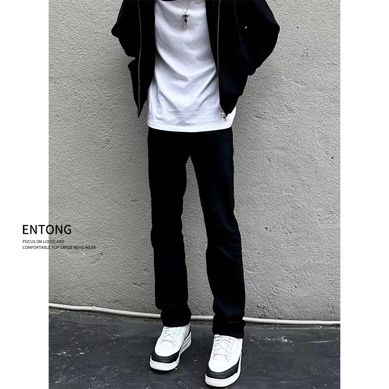 Entong美式高街cleanfit简约黑色纯色显瘦牛仔裤直筒百搭休闲长裤