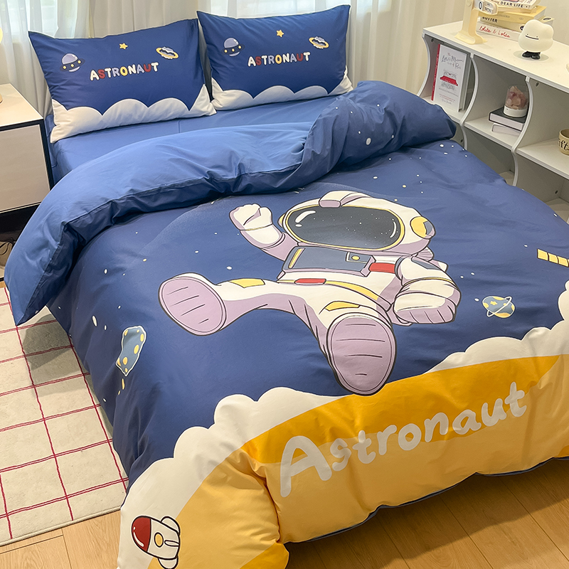 宇航员全棉纯棉四件套卡通男孩被套学生宿舍床单人床上用品三件套