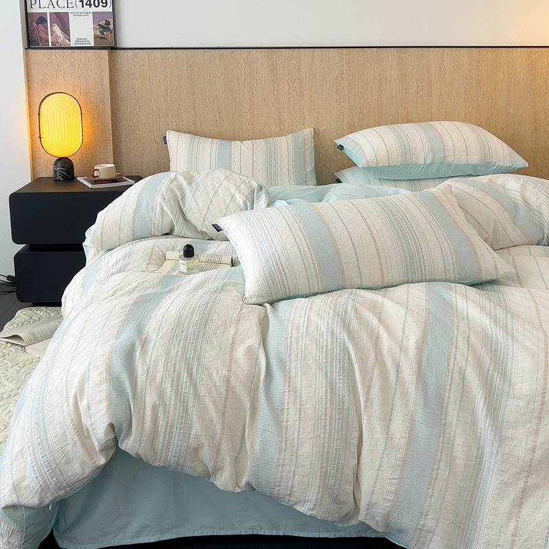 60支水洗棉床上四件套轻奢简约纯棉全棉100被套罩床单三件套床品