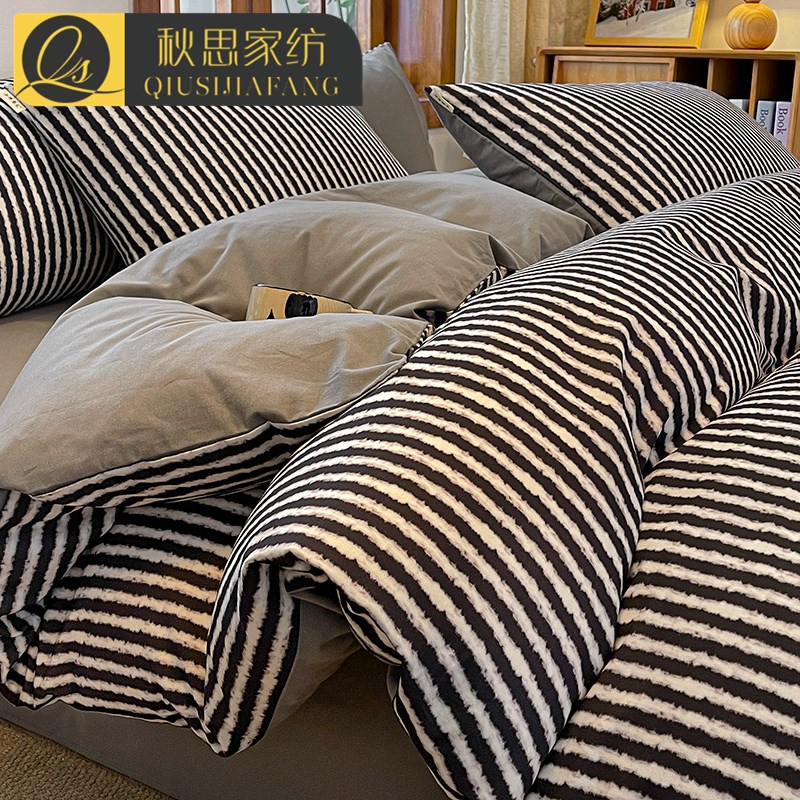 简约全棉磨毛床上四件套纯棉新款秋冬季床品床单人被套三件套床笠