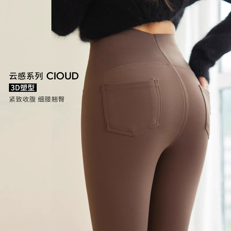 秋冬新款带口袋瑜伽裤提臀高腰芭比裤显瘦外穿鲨鱼裤加绒打底裤女