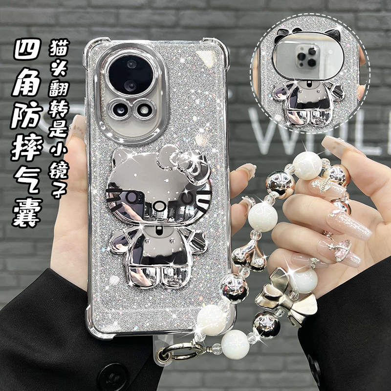 适用华为nova12/12pro/12ultra四角防摔电镀猫咪镜子支架手机壳
