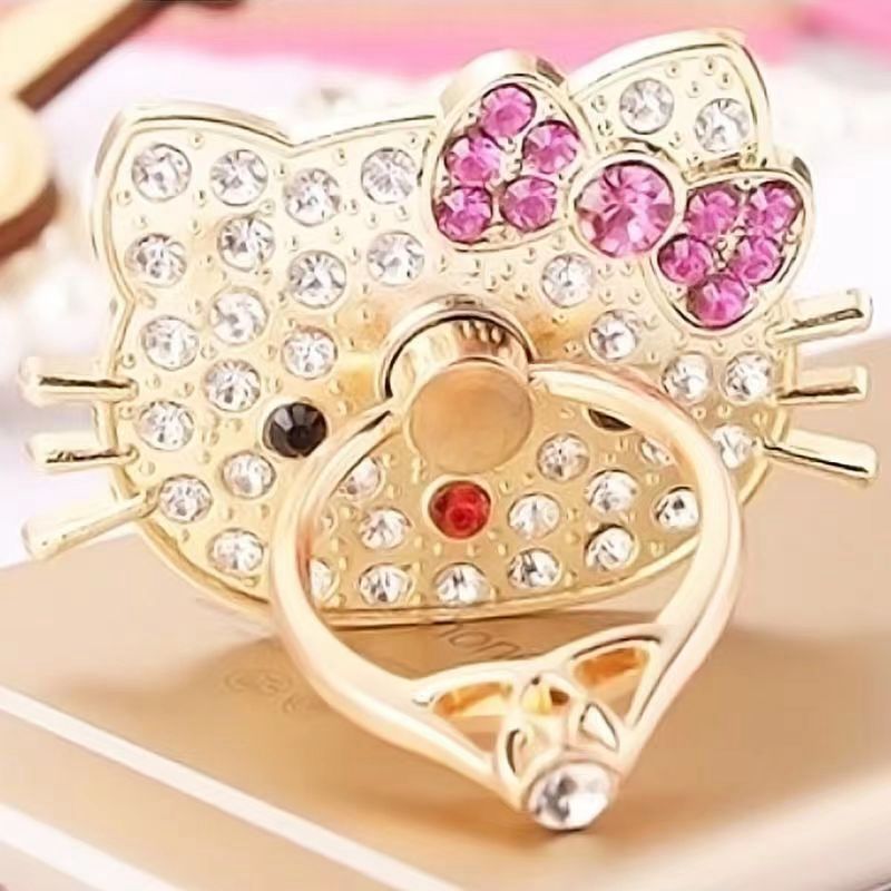 卡通镶钻猫手机指环支架懒人个性多功能手机架粘贴式支架通用女款