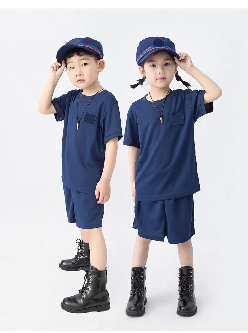 新款儿童消防火焰蓝短袖儿童节体能服夏季亲子户外训练服速干透气