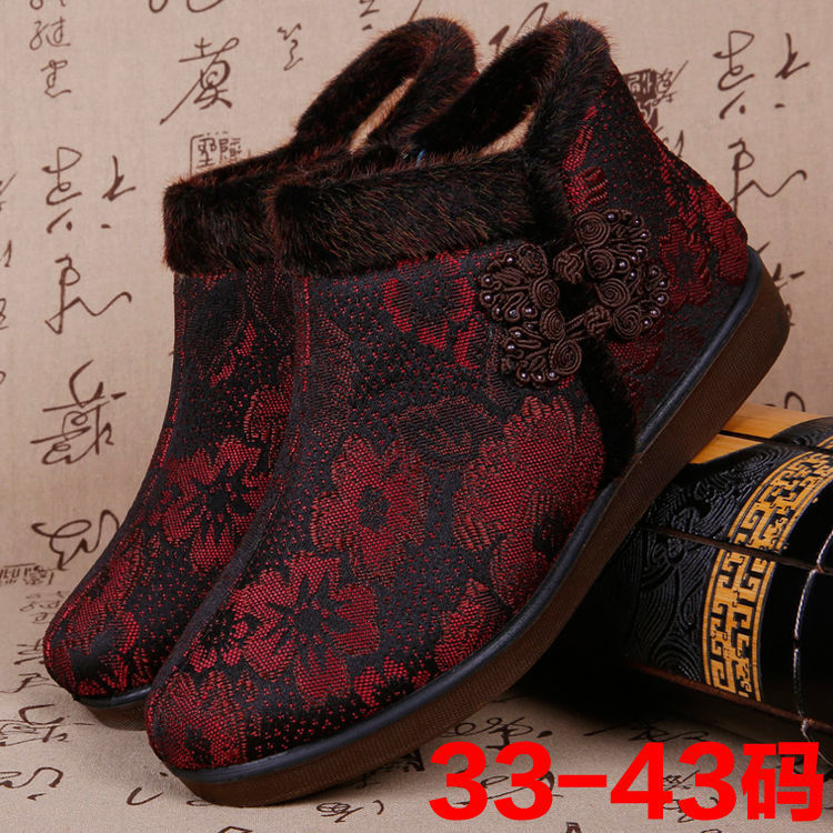 冬季老北京布鞋女棉鞋中老年加绒保暖老人女鞋软底防滑平底奶奶鞋