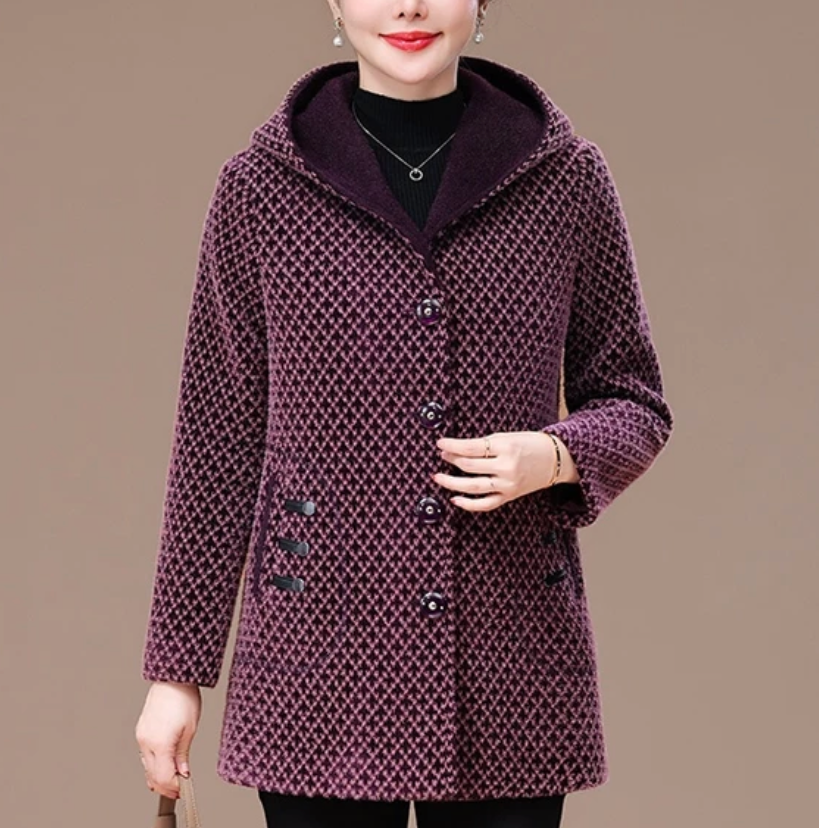 妈妈装大码中老年保暖加绒加厚中长款连帽棉衣显瘦遮肉棉衣S25