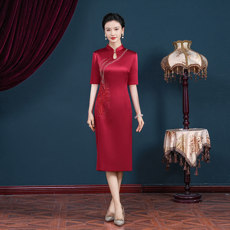 55413高贵喜婆婆婚宴装旗袍高端结婚婚礼妈妈婚宴礼服春秋连衣裙