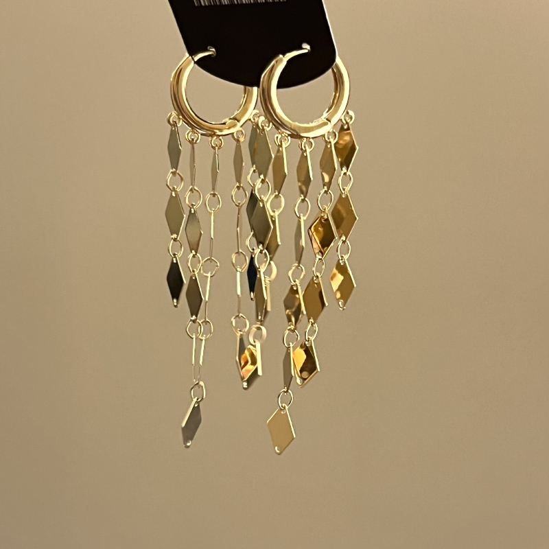 铜合金耳饰 独特菱形流苏耳环女轻奢高级感金色耳饰显脸小耳扣潮