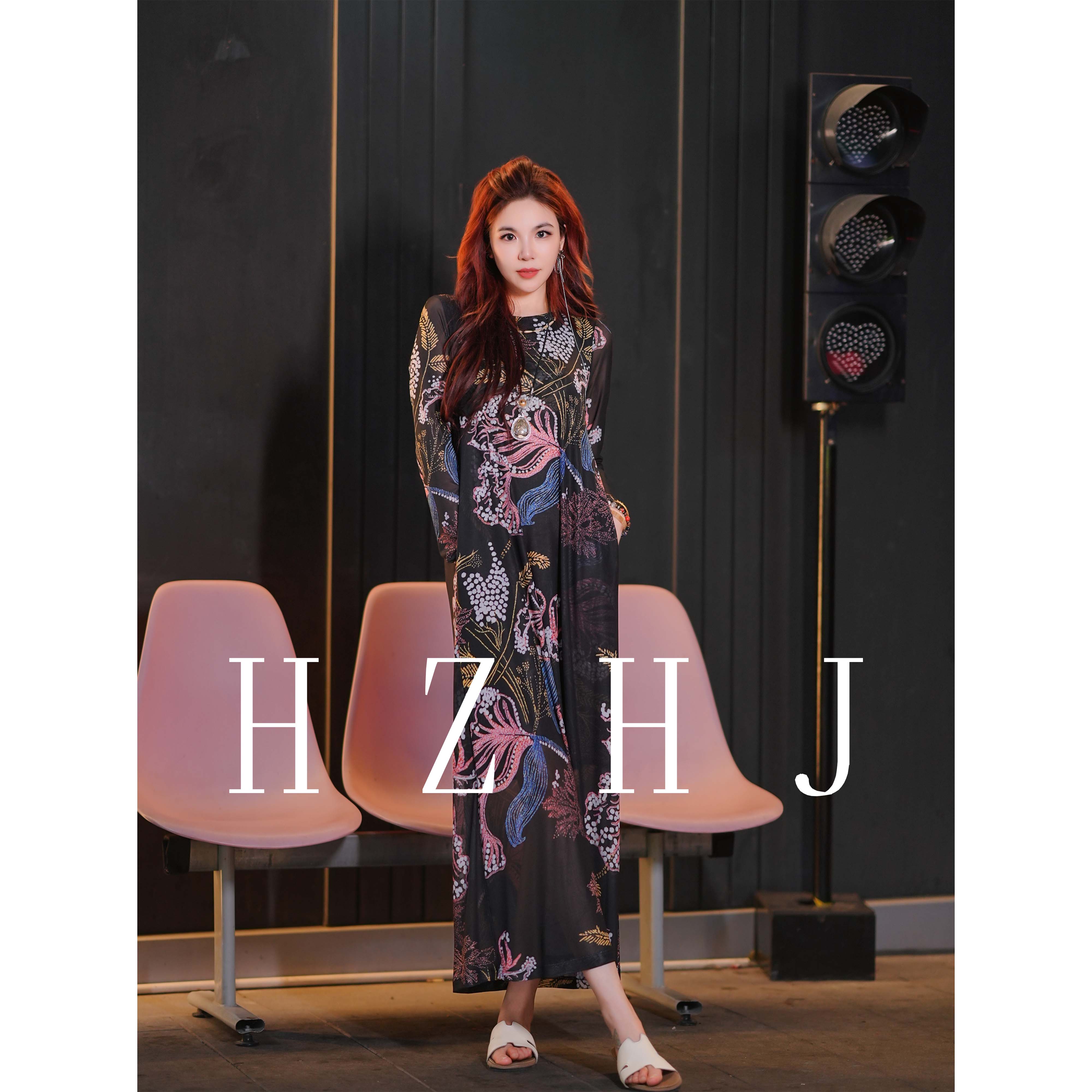 HZHJ新款原创设计师款 黑仙鹤 连衣裙显白显瘦高端轻奢洋气535