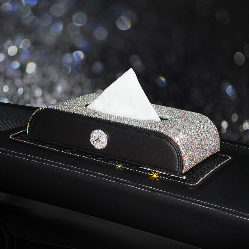 奔驰车载纸巾盒镶钻车内装饰创意扶手箱车用抽纸盒汽车用品时尚