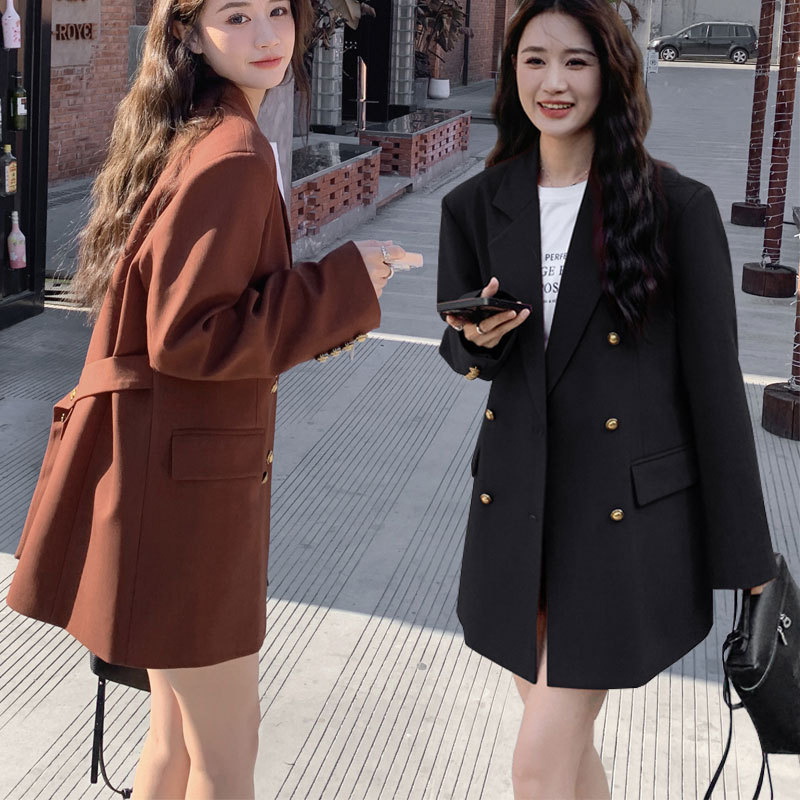 大码女装高级感休闲修身西装外套秋季新款胖mm韩版时尚中长款西服