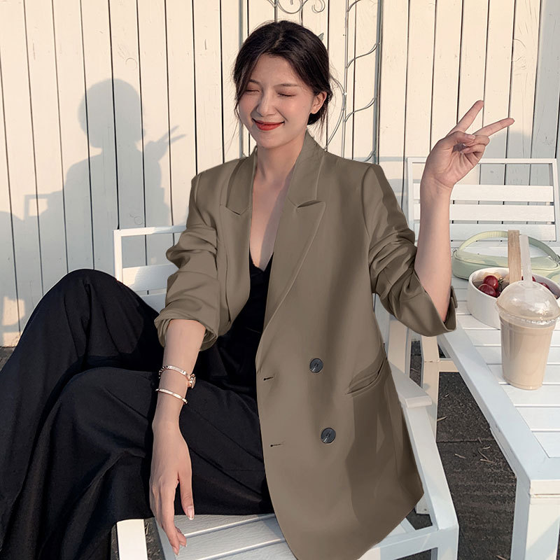 春秋大码女装高级感韩版中长款小西装微胖妹妹mm时髦遮肉西服外套