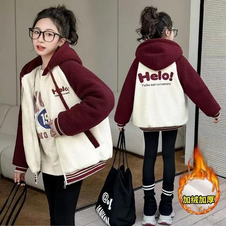 母女装 女童亲子同款25年冬季新品加厚加毛刺绣Helo字母毛毛衣