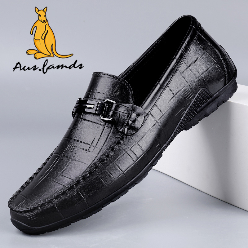 澳洲名袋鼠男鞋真皮休闲鞋一脚蹬软皮软底开车鞋豆豆鞋37小码皮鞋