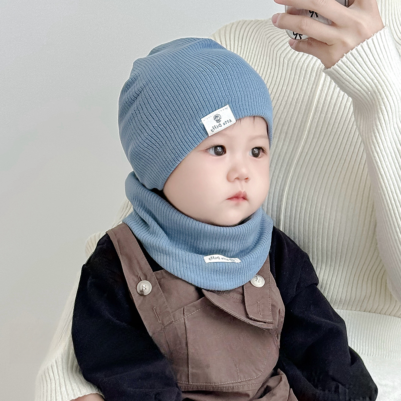 2024秋冬季儿童帽子围巾套装保暖婴儿男女宝宝围脖套头两件套棉质