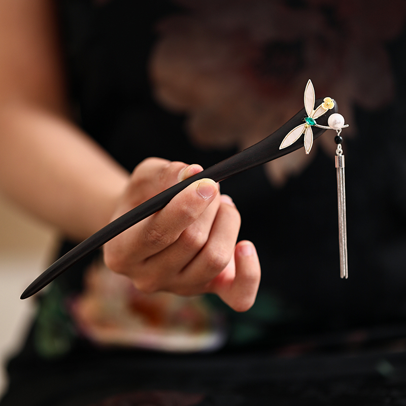 黑檀木手工气质发簪饰品中国风头饰发饰古风日常中式步摇旗袍