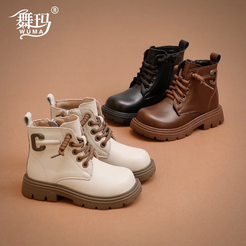 舞玛女童靴子单靴洋气百搭2025新款秋冬女大童靴子女孩棉鞋234264