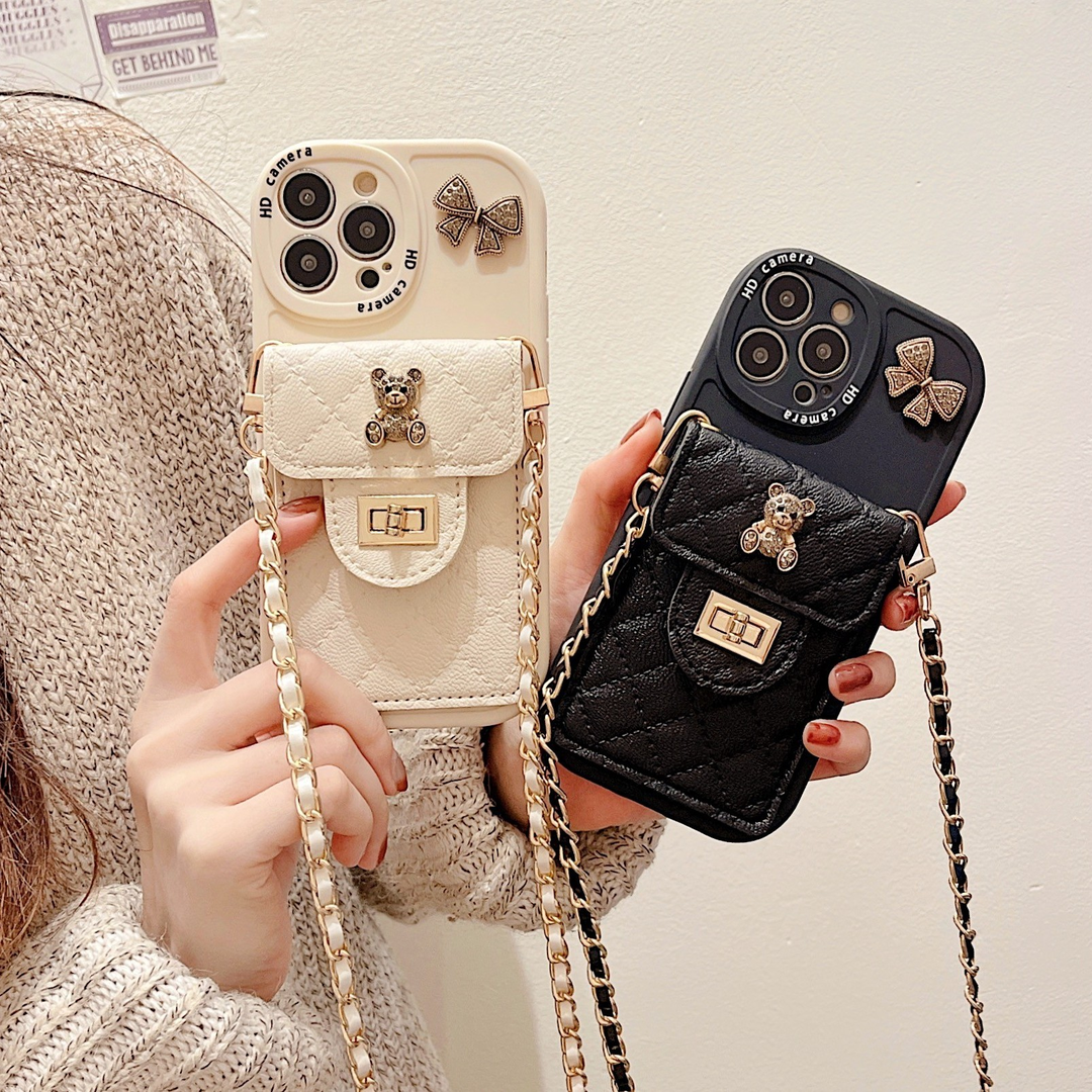 蝴蝶结小熊零钱包适用【苹果/华为/vivo/oppo/小米】斜挎挂绳手机壳