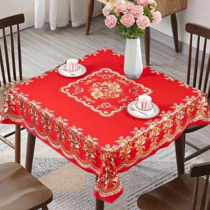 方桌桌布防水防油免洗结婚家用红色桌面布PVC 麻将四方餐桌专用布