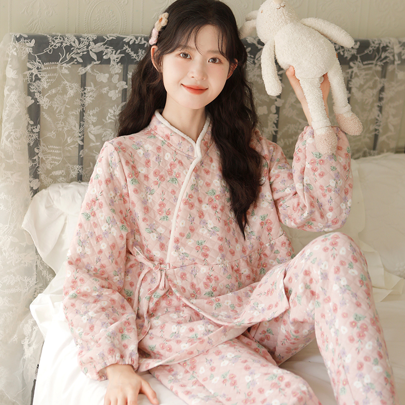 『夕颜』秋冬空气棉孕产妇睡衣产后喂奶衣夹棉保暖月子服春季家居服