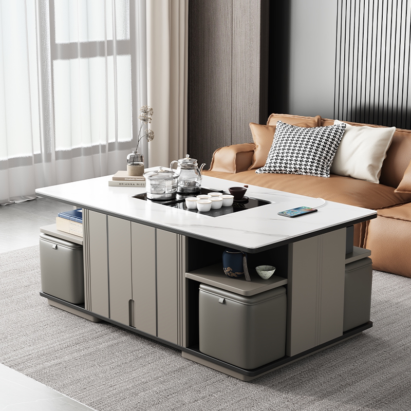 实木语音遥控现代简约客厅岩板全自动升降功夫茶几茶台泡茶一体桌