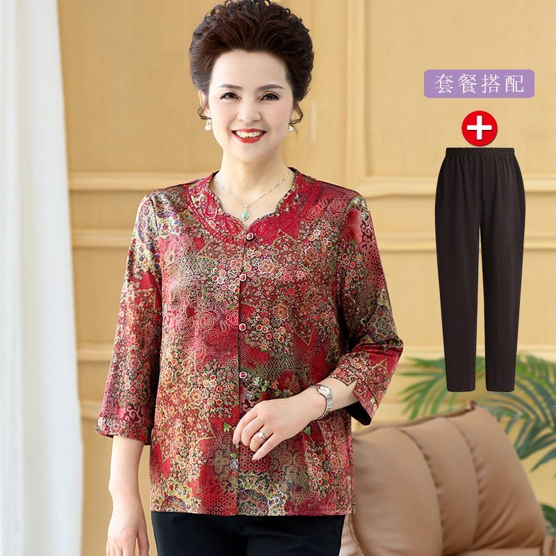 妈妈夏装衬衫中老年人女装春装长袖唐装老人奶奶装上衣服婆婆太太