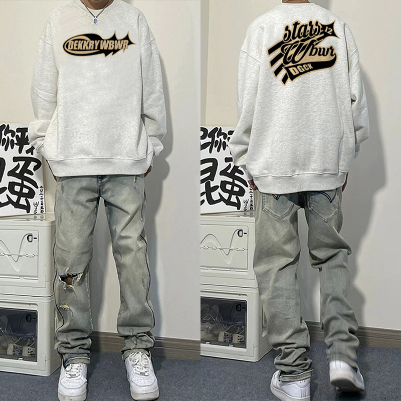 美式潮流重磅字母印花套头卫衣男秋季ins设计感宽松圆领加厚上衣